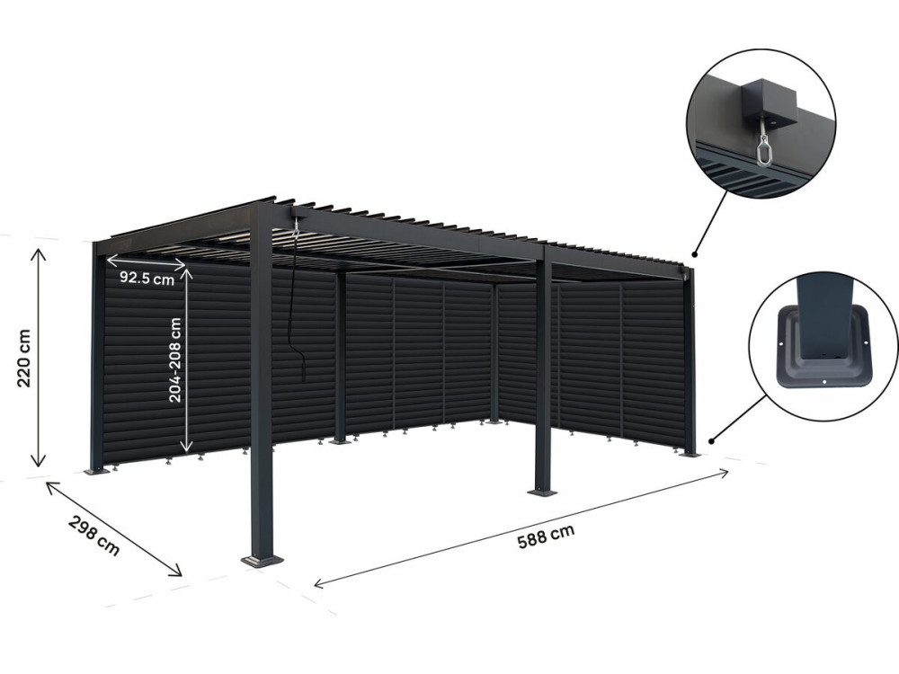Bioclimatic pergola with 9 "Kensington" aluminum louvers - 3 x 6 m - Gray
