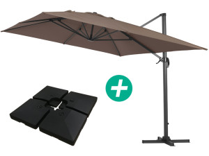 Cantilever Garden Umbrella in Aluminium "Sun 4" - Rectangular - 3m x 4m (9ft 10in. x 13ft. 1in.) - Taupe - Base Weights Included