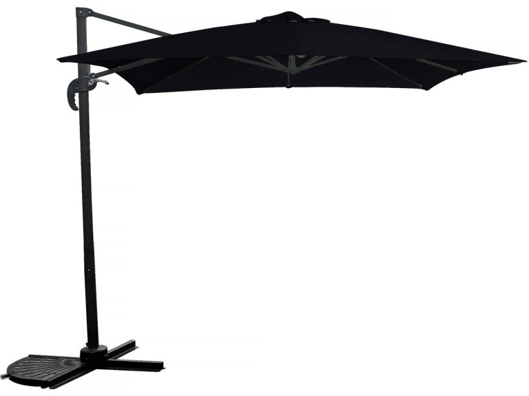 Hanging garden parasol with portable base "Soleil" - Square shape -  2.5 x 2.5 m - Black