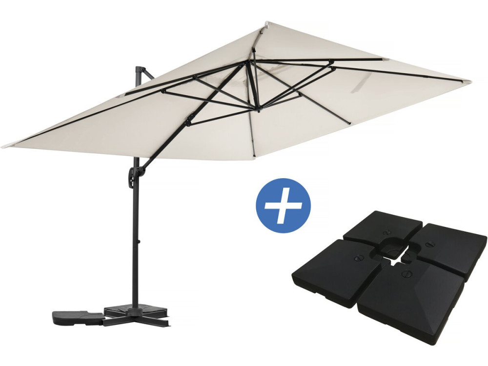 Sky 4” aluminium deported garden parasol - 3 x 4 m - Ecru - Ballast included