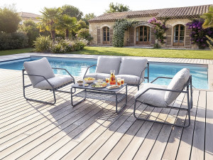 Sora" metal garden furniture set with cushions - 4 seats - Grey 2