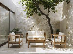 Milano" wooden garden furniture set with cushions - 4 seater - Beige 2