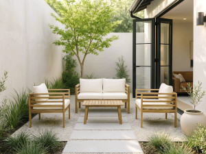 Beckham" wooden garden furniture set with cushions - 4 seater - Beige 2