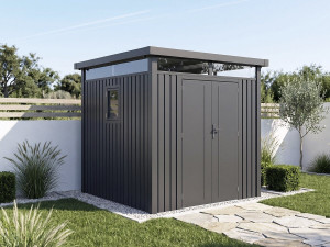 "Lexinton" Premium Metal Garden Shed with Flat Roof and Swing Door - 5.29 m² - Gray 2