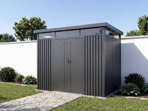 "Lexinton" Premium Metal Garden Shed with Flat Roof and Swing Door - 6.76 m² - Gray 2
