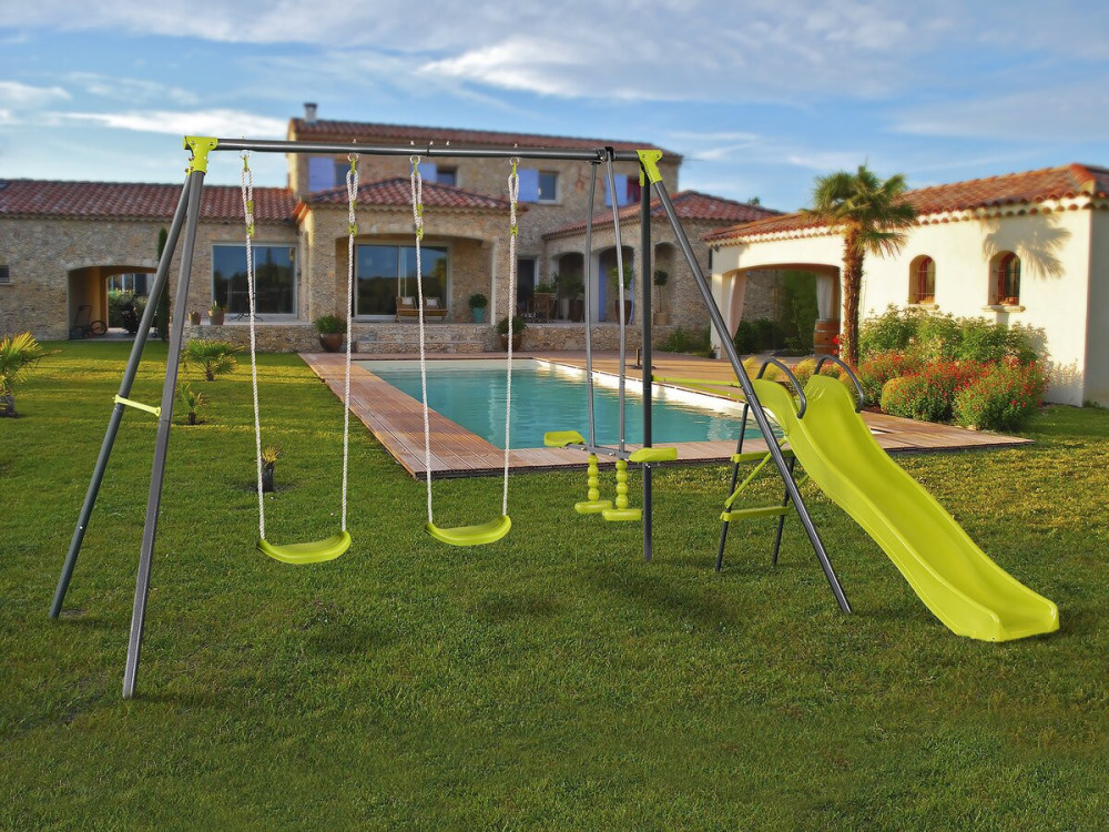 Enzo II" metal gantry with slide - 4 apparatus - Green