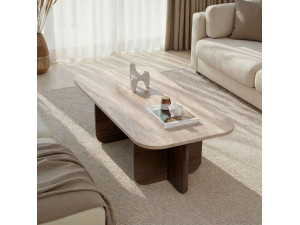 Akira" wooden coffee table - 120 x 60 x 41 cm - Travertine 2
