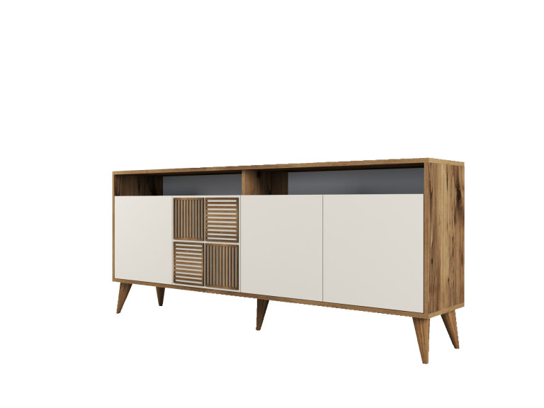 Milan" wooden sideboard - 180 x 35 x 78 cm - Walnut, Cream