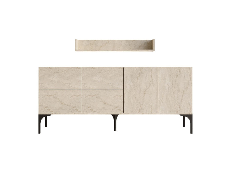 Wooden sideboard with wall shelf "Stella" - 180 x 40 x 55 cm - Travertine