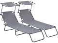 Lazy" folding sunlounger - With sunshade - Taupe - GREY