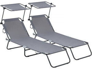 Set of 2 "Lazy" folding sunbeds - With sunshade - Grey