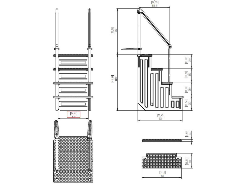 Double staircase for swimming pool