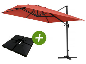 Alu "Sun 4 " deported garden parasol - Rectangle - 3 x 4 m - Red - Weighted slabs included