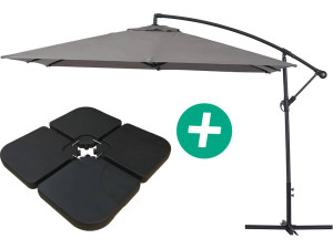 Cantilever Parasol garden Alu "Ilios 3" - Square - 3 x 3 m - Grey - Slabs included