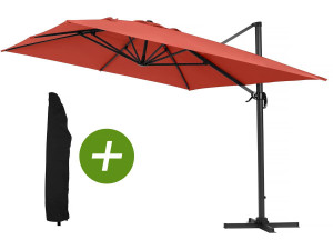 Sun 4" Alu off-set garden parasol - Rectangle- 3 x 4 m - Red + Protective cover