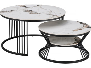 Set of 2 "Ombre" ceramic nesting coffee tables - 80 x 80 x 45 cm - White