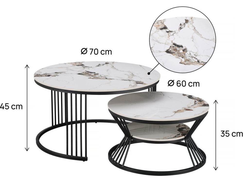 Set of 2 "Ombre" ceramic nesting coffee tables - 80 x 80 x 45 cm - White
