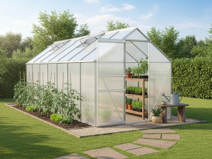 Polycarbonate garden greenhouse 430 x 190 x 195 cm "Basilic" - 8.17 m² - Grey 2