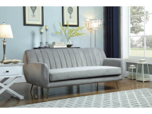 Fixed velvet sofa "Evans" - 195 x 84 x 82 cm - 3 seater - Grey 2