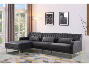 Oliver velvet corner sofa - 275 x 161 x 81 cm - 5 seats - Grey - Left corner 2