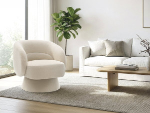 Franklin" swivel armchair in bouclette fabric - 74 x 75 x 75 cm - Beige 2