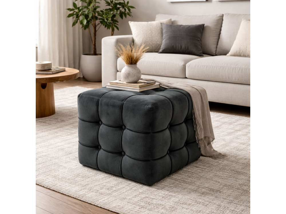 Lizbon" velvet pouffe - 42 x 42 x 42 cm - Grey