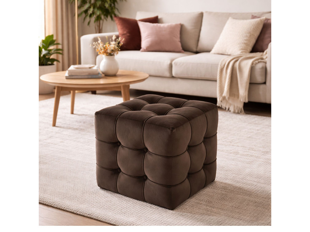 Lizbon" velvet pouffe - 42 x 42 x 42 cm - Brown
