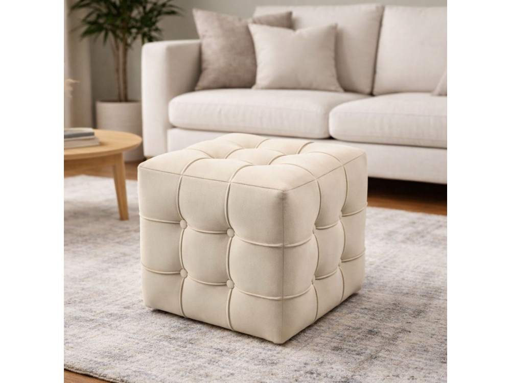 Lizbon" velvet pouffe - 42 x 42 x 42 cm - Cream