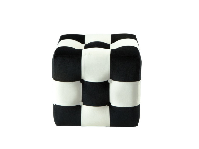 Patchwork" velvet pouffe - 42 x 42 x 42 cm - Black / White