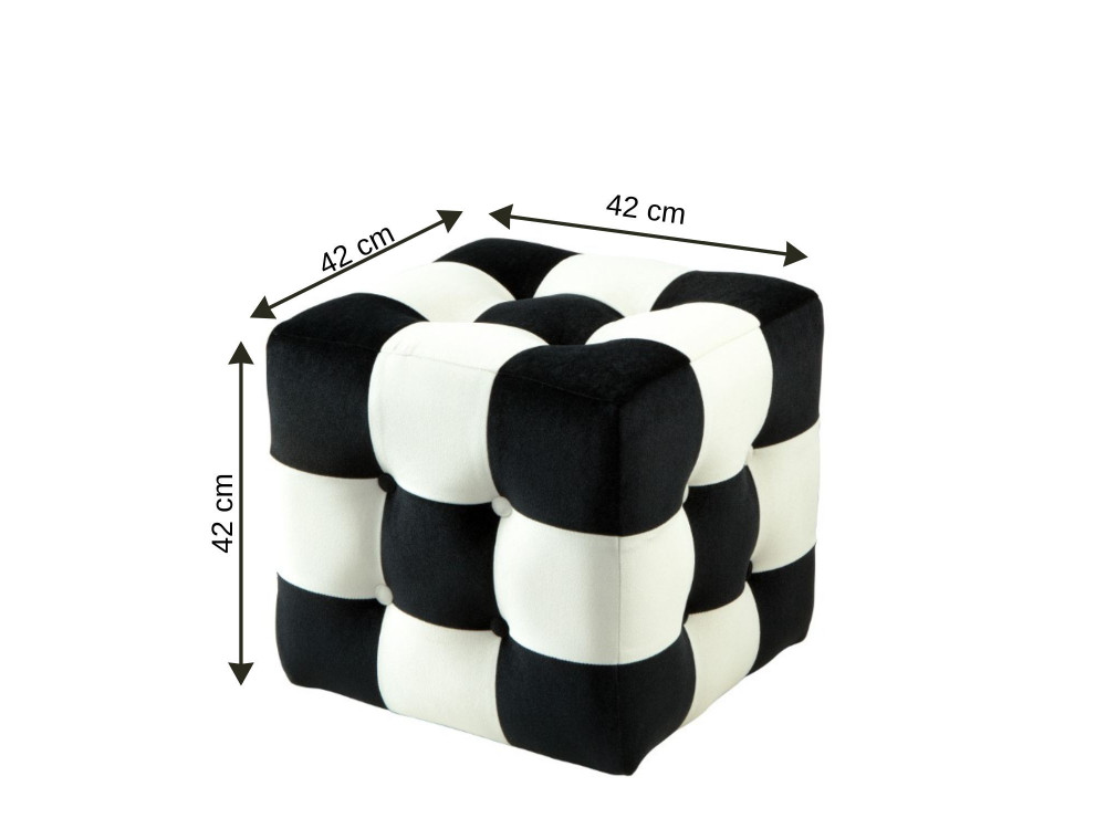 Patchwork" velvet pouffe - 42 x 42 x 42 cm - Black / White