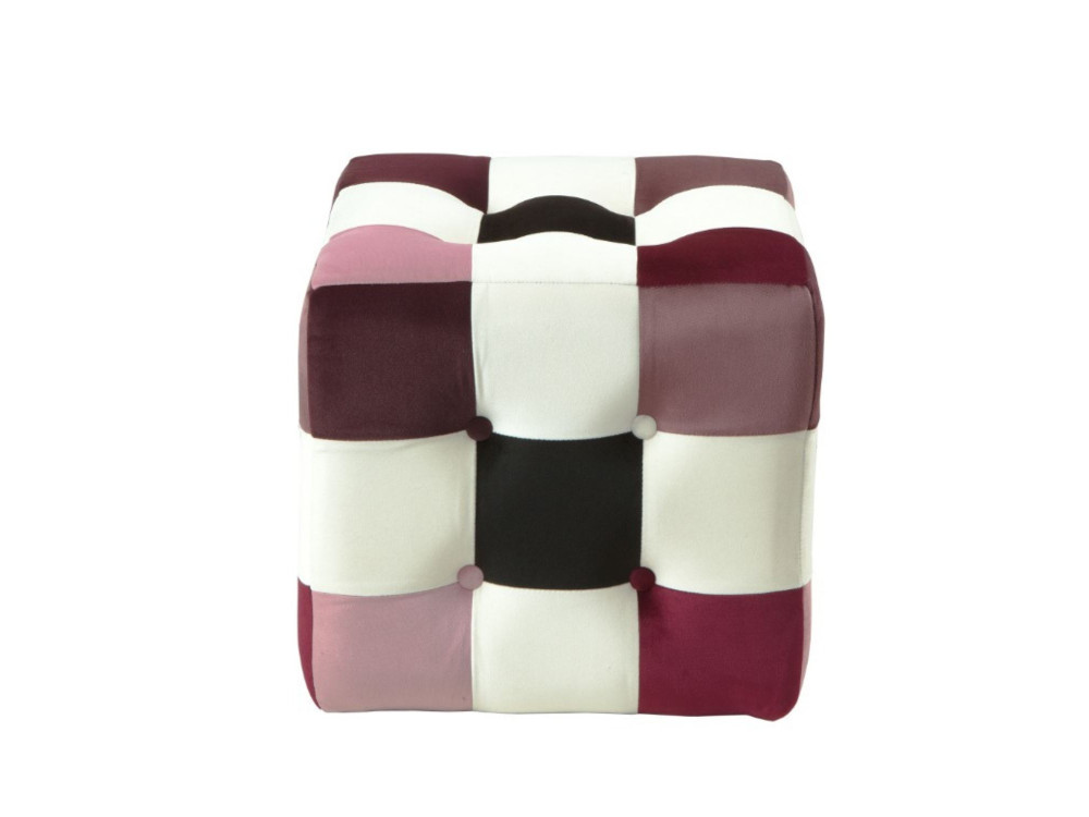 Patchwork" velvet pouffe - 42 x 42 x 42 cm - Multicolored
