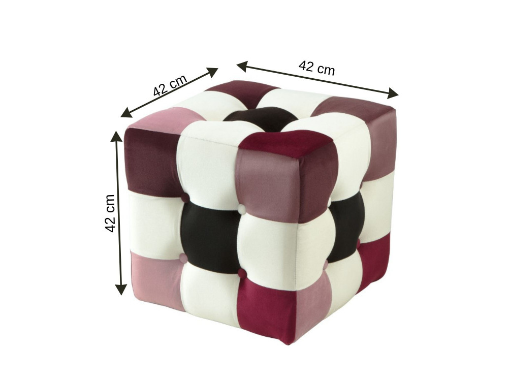 Patchwork" velvet pouffe - 42 x 42 x 42 cm - Multicolored
