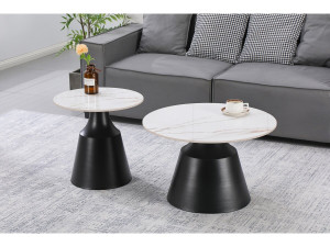 Set of 2 "Vulca" ceramic nesting coffee tables - 70 x 70 x 43 cm - White 2