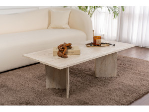 Sabin" wooden coffee table - 60 x 119 x 40 cm - Travertine 2