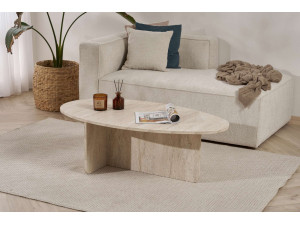 Orba" wooden coffee table - 120 x 65 x 40 cm - Travertine 2