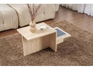 Harmony" wooden coffee table - 80 x 40 x 40 cm - Travertine 2