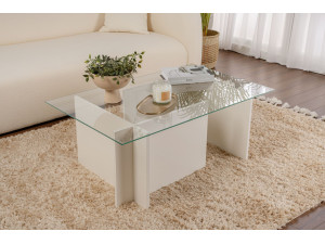 Vetrino" glass coffee table 105 x 65 x 40 cm - White wood 2