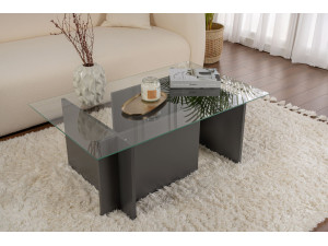 Vetrino" glass coffee table 105 x 65 x 40 cm - Anthracite 2