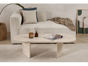 Ovalis" wooden coffee table - 130 x 65 x 40 cm - Travertine 2