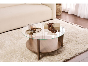 Clara" wooden coffee table - 75 x 75 x 40 cm - WalnutTransparent 2