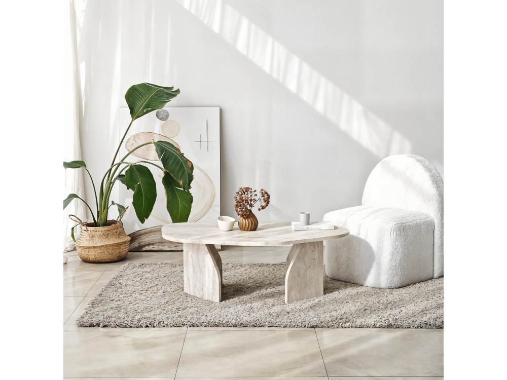 Rock" wooden coffee table 100 x 60 x 35 cm - Travertine