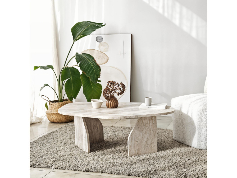 Rock" wooden coffee table 100 x 60 x 35 cm - Travertine