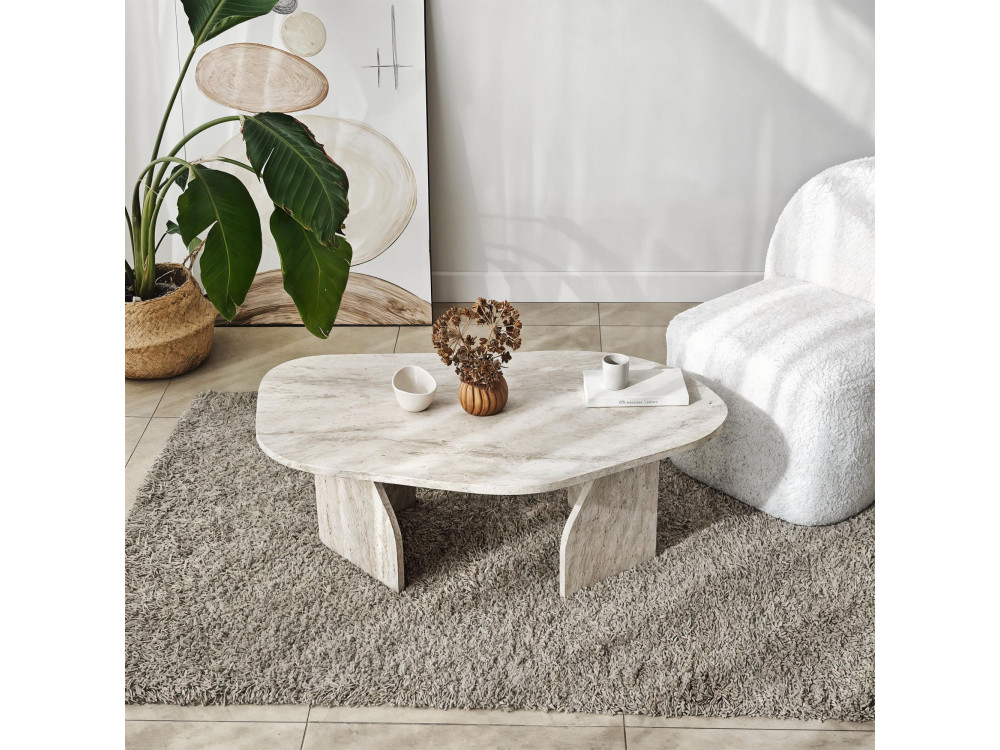 Rock" wooden coffee table 100 x 60 x 35 cm - Travertine