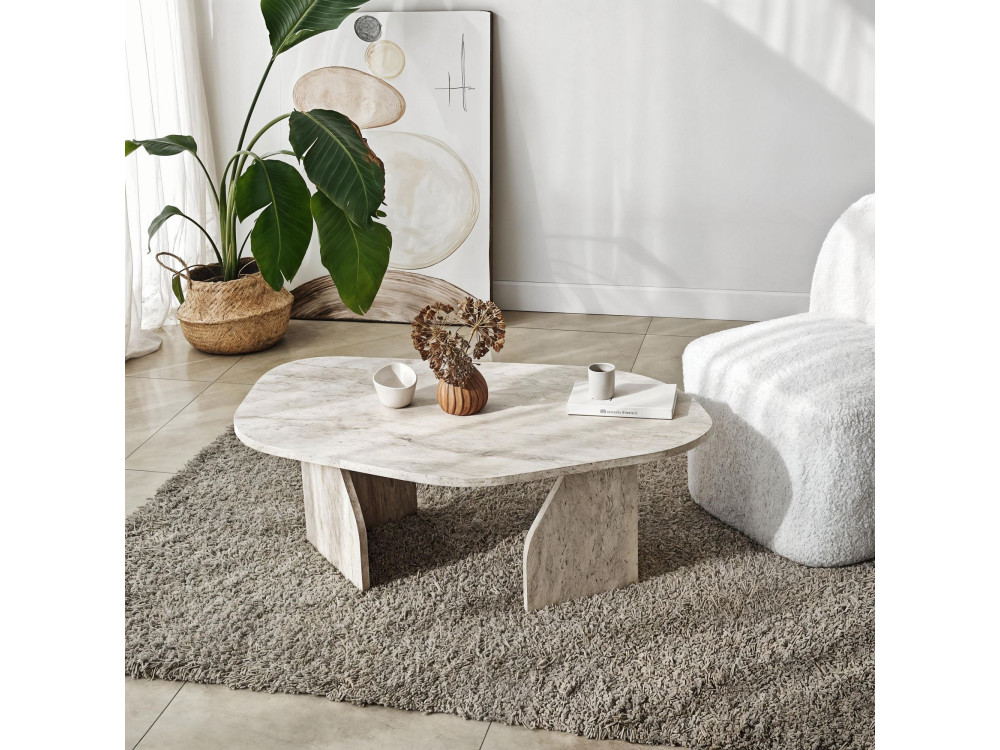 Rock" wooden coffee table 100 x 60 x 35 cm - Travertine