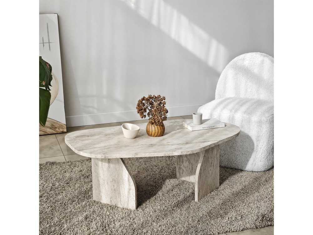 Rock" wooden coffee table 100 x 60 x 35 cm - Travertine