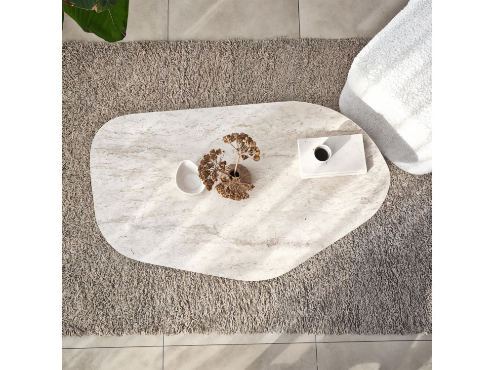 Rock" wooden coffee table 100 x 60 x 35 cm - Travertine