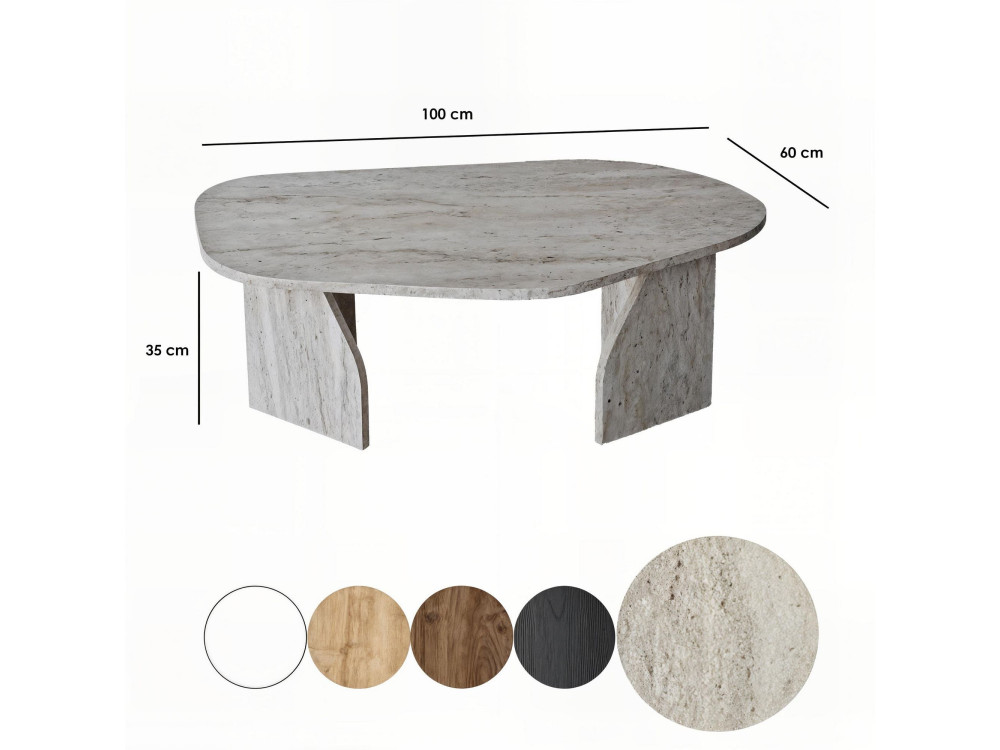 Rock" wooden coffee table 100 x 60 x 35 cm - Travertine