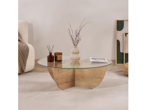 Glass coffee table "Liya" 90 x 90 x 30 cm - Sapphire oak 2