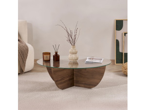 Glass coffee table "Liya" 90 x 90 x 30 cm - Walnut 2