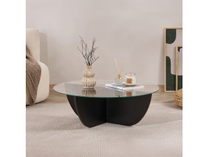 Glass coffee table "Liya" 90 x 90 x 30 cm - Black wood 2